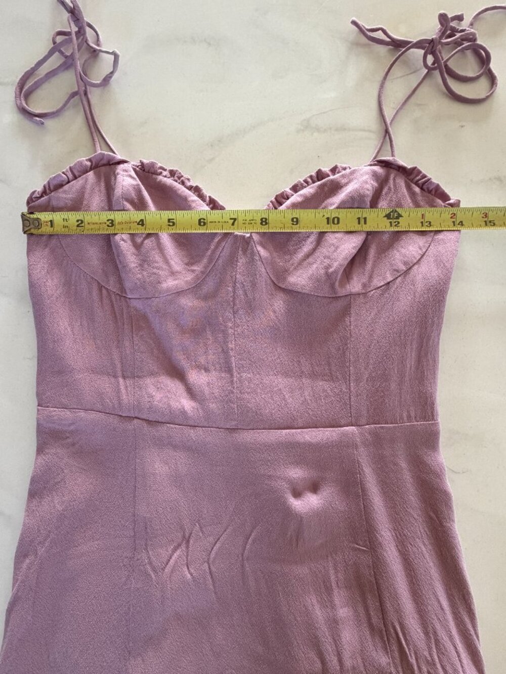 Wilfred Aritzia Pink Satin Tie Strap Mini Dress Size 6 Smocked Back Romantic - Picture 9 of 14